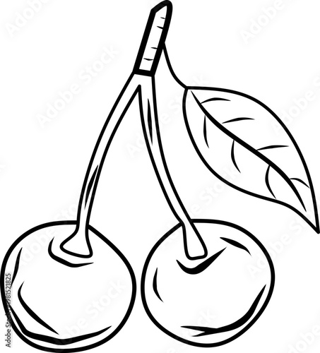 icon vector cherry design, with various design shapes, with a hand drawn black outline style for fruit.