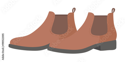 A pair of brown leather boots with dark gray soles are displayed
