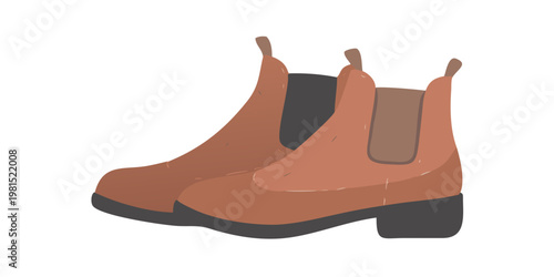 Illustration of a pair of reddish brown ankle boots on a black background