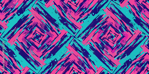 Abstract geometric pattern with vibrant pink teal and purple hues