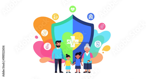 Family standing together with shield protection.