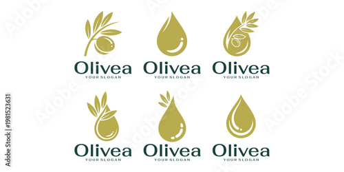 A collection of professional olive oil logos with a variety of olive icon shapes, suitable for branding organic products, healthy food, and natural cosmetics.