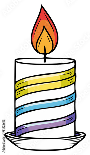 Cartoon candle with colorful flame and striped design