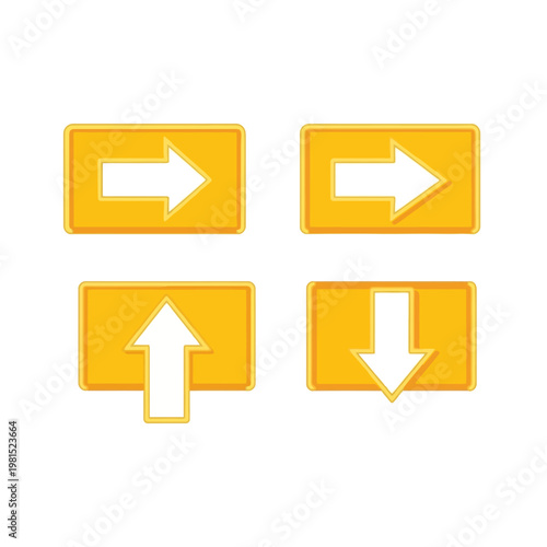 Set of Four Yellow Rectangular Buttons with White Arrows: Right, Left, Up, Down Free Download Set of Four Yellow Rectangular Buttons with White Arrows: Right, Left, Up, Down - GFXLoad