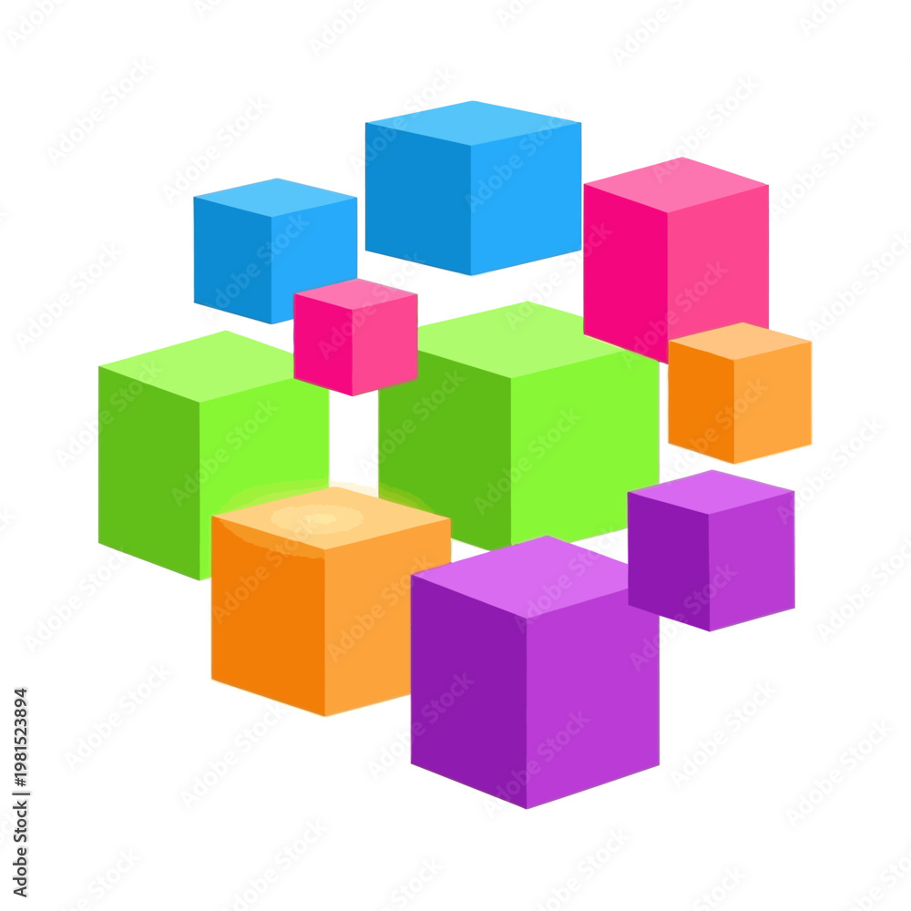Fototapeta premium Vibrant 3D Cubes Abstract Arrangement - Colorful Geometric Blocks