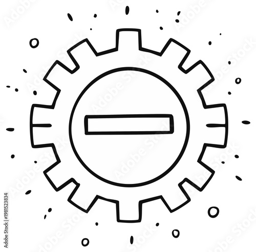 Doodle style gear with minus symbol inside representing rejection or prohibition
