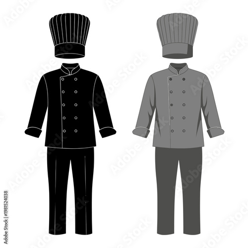 Chef Uniforms: Black and Grey Outfits with Toques - Professional Culinary Attire