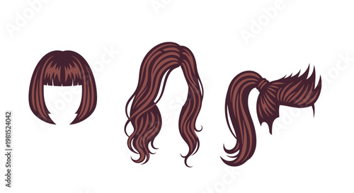 Collection of Brown Hairstyles: Bob, Wavy, and Ponytail