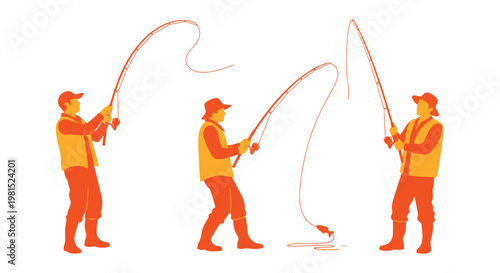 Fisherman casting fishing rod, fly fishing, outdoor hobby, active recreation, sport