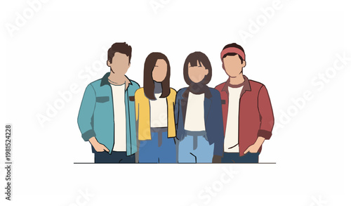 Youth culture teen friends outline characters cartoon vector set