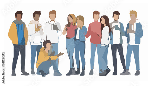 Teenager friends stylish youth culture outline vector illustration