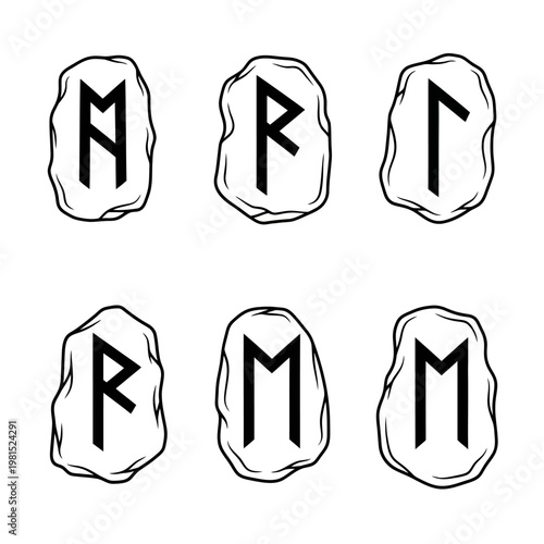 Mysterious ancient runes carved on stones, occult symbols, Norse mythology, divination, magic