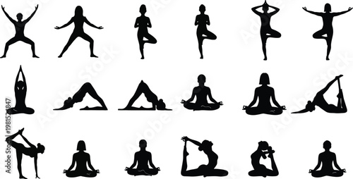 Diverse yoga poses for beginners and advanced practitioners