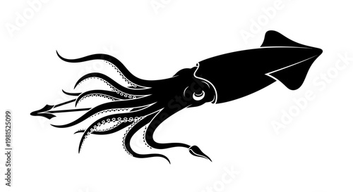 Stylized black squid marine animal illustration with tentacles