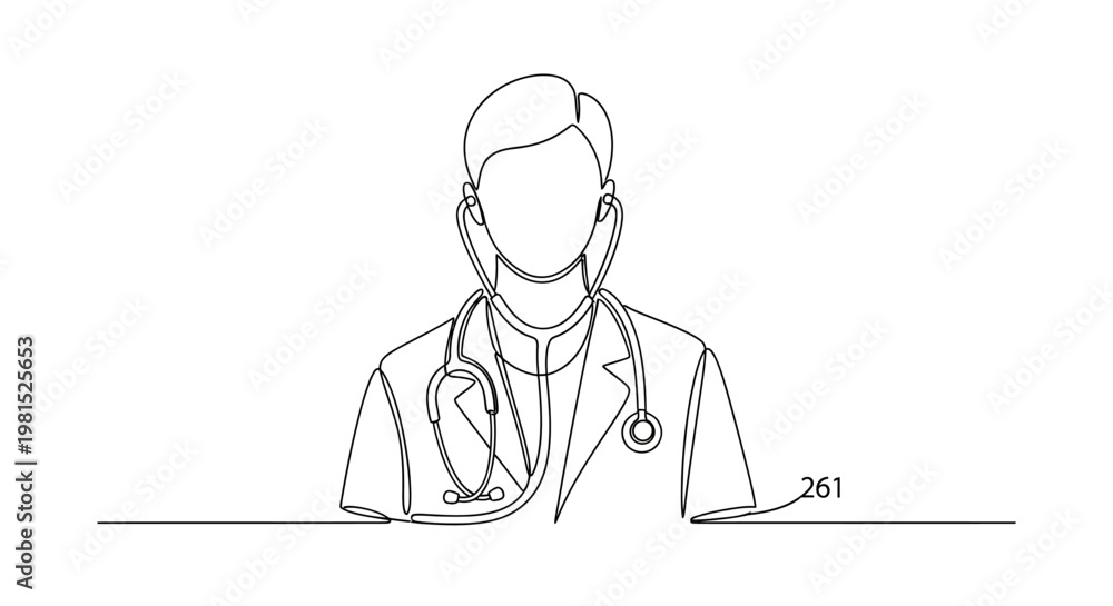Fototapeta premium Minimalist Doctor Line Art with Stethoscope, Medical Professional Illustration