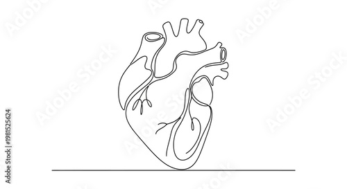 Minimalist Heart Line Art Drawing, Medical Symbol, Continuous Line Illustration
