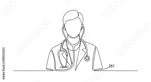 Minimalist Doctor Line Art with Stethoscope, Medical Professional Illustration