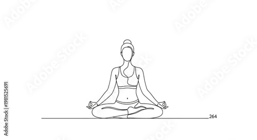Woman meditating in lotus position, yoga, mindfulness, healthy lifestyle, simple line art