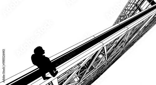 Silhouette of a person climbing a tall skyscraper, a symbol of ambition and achievement in the urban landscape