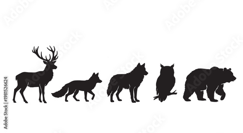Wild Animals Silhouette Collection Vector Illustration Set of Wildlife Farm and Pet Mammals Design