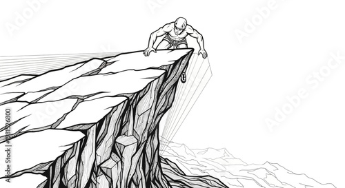 Man on the edge of a cliff, contemplating a leap into the unknown, illustrating a moment of decision and vulnerability