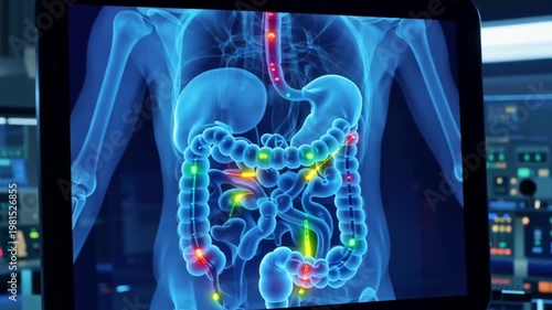 Medical scan of human digestive system on screen in hospital