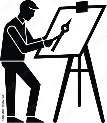 Architect Drawing Blueprint silhouette vector art illustration and minimal black and white design