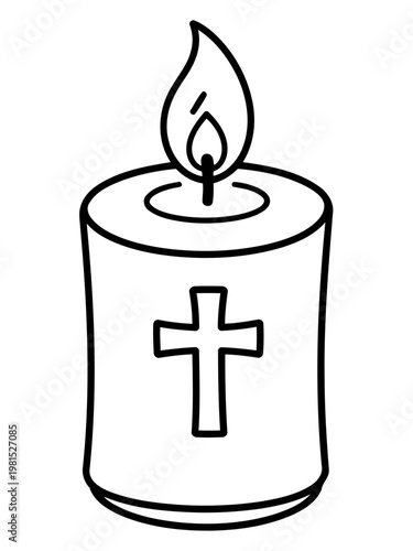 Serene Flame of Faith: An illustration of a candle, symbol of light and hope, with a cross. Capturing the essence of spiritual serenity and belief.