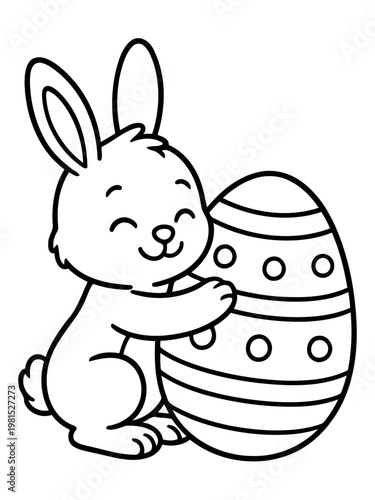 Easter Bunny's Embrace: An adorable bunny cuddles a brightly decorated Easter egg, exuding warmth and joy against a minimalist backdrop, perfect for spring themed projects