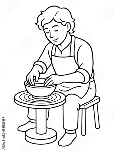 The Art of Creation: A skilled artisan, absorbed in the mindful practice of pottery, molds clay into a vessel of art on a traditional wheel. 