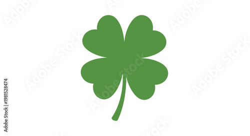 Green Four Leaf Clover Symbol of Luck and Fortune on White Background