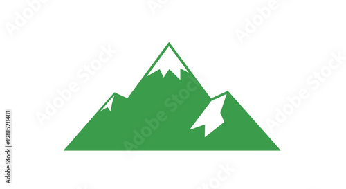 Green Mountain Peaks with Snow Caps - Simple Vector Icon