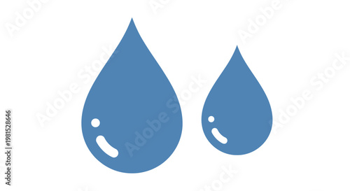 Two Blue Water Drops, Raindrops, Purity, Freshness, Liquid, Fluid, Wet, Clean, Simple, Minimalist Icon