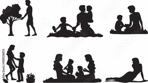 Two excited children, a boy and a girl, stand with their arms raised high in a dynamic silhouette, celebrating achievement, joy, and the boundless energy of youth in a simple design.