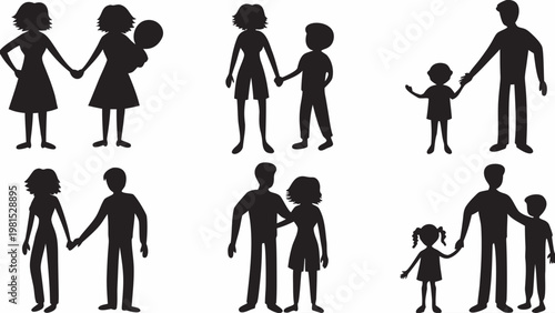 A strong father figure walks hand-in-hand with his young son in a simple, heartfelt silhouette, embodying paternal guidance, protective love, and the foundational bond between them.