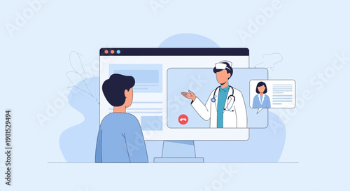 Online Doctor Consultation: Patient Video Calls Physician on Computer for Telemedicine Appointment