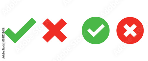 Checkmark and cross symbols positive and negative indicators