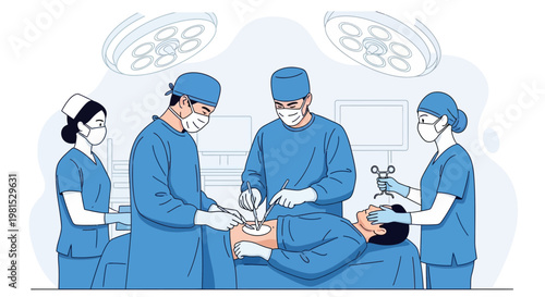 Surgical Team Performing Operation in Operating Room with Modern Equipment