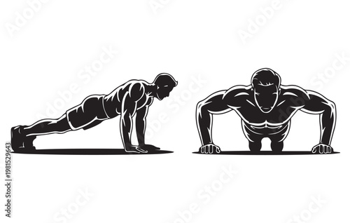 Push Up Exercise Positions Side View.
