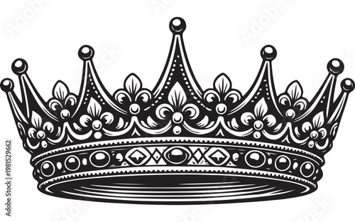 Royal Crown Detailed Vintage Engraving Style Black Illustration