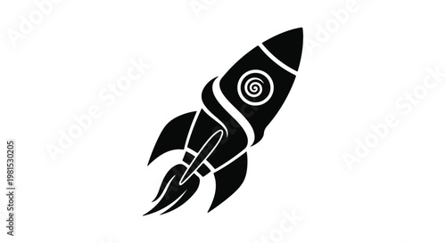 Rocket launches into space representing rapid growth and success in a clean black and white icon style.