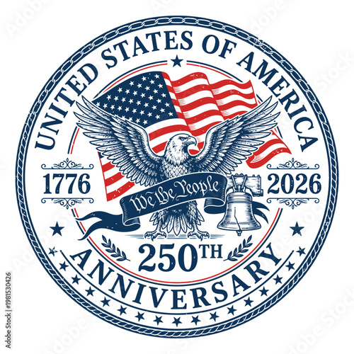 United States 250th Anniversary 1776–2026 Vintage Patriotic Eagle Seal