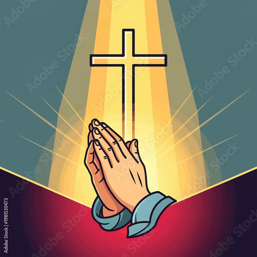 Hands in Prayer with Cross Symbol 1.