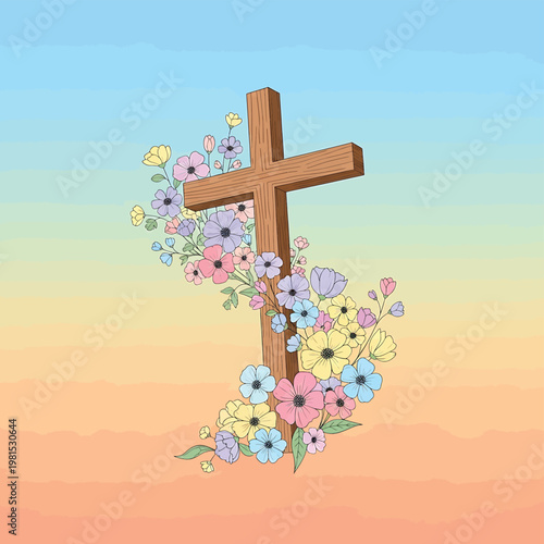 Brown Cross with Colorful Flower Arrangement 1.