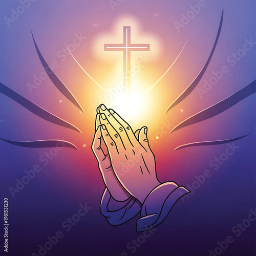 Hands in Prayer with Cross Symbol 3.