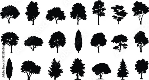 Collection of black tree silhouettes 