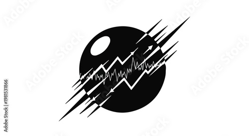 Abstract sphere encompasses a sharp financial graph line representing rapid market fluctuations.