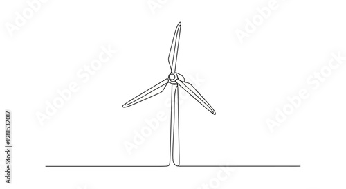 Minimalist Wind Turbine Line Art: Sustainable Energy Symbol