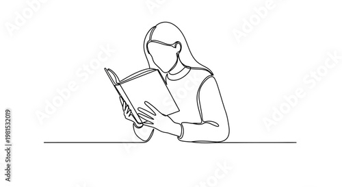 Minimalist line art of a person reading a book, elegant and simple illustration