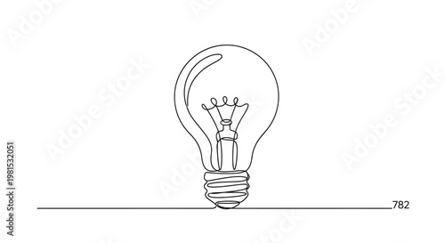 Minimalist single line drawing of a classic incandescent light bulb, symbolizing ideas and innovation.